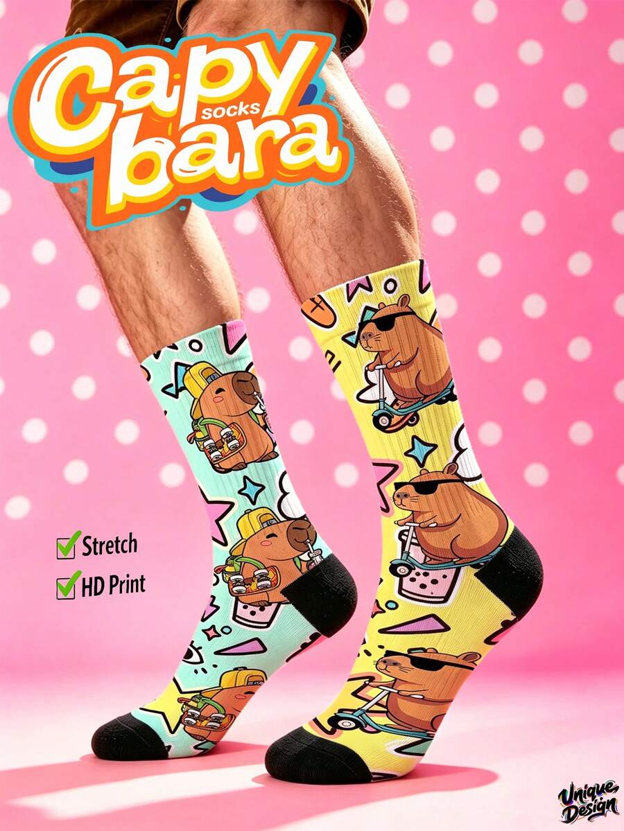 Cool 360° Printed Men's Socks - Streetwear Socks, Skateboarding,Capybara,Cute Series,Colorful,Funny Socks, Fit Daily, Holiday & Party Occasions - Multicolor - View 1