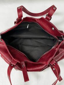 1pc Women's Solid Color PU Shoulder Tote Bag, Large Capacity, European And American Minimalist Style, Suitable For Commuting, Shopping, Gift Giving - Burgundy - View 4