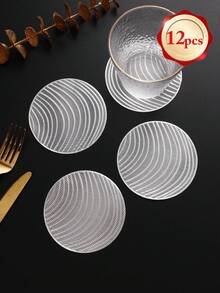 6-24pcs Champagne Gold Wavy Pattern Coasters, European Style Premium PVC Round Heat-Insulating Coasters For Home, Bar, Thanksgiving, New Year Decor - Multicolor - View 18