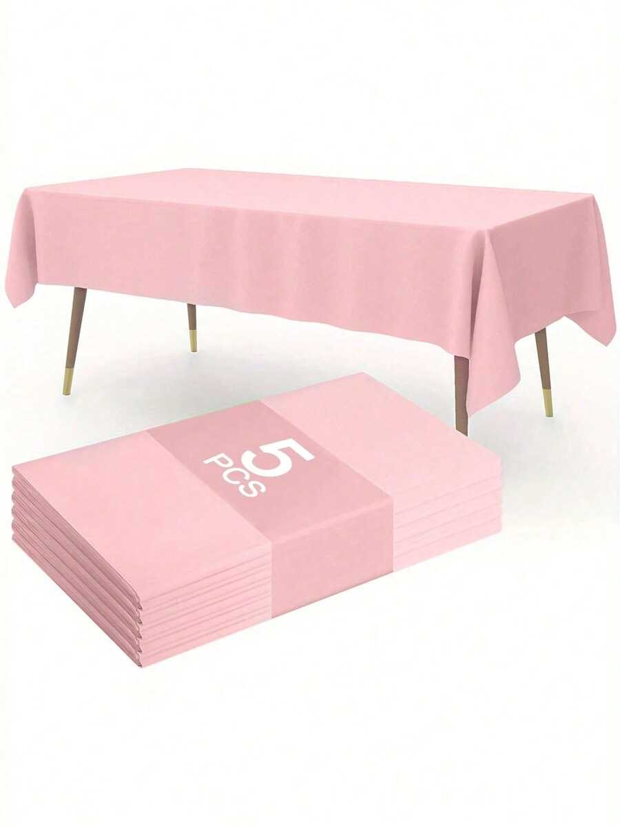 1/5 Pack Pink Plastic Disposable Tablecloth, 137x183cm Light Pink Disposable Rectangular Tablecloth, Suitable For Party, Birthday, Wedding, Picnic, Home Kitchen Dining Party Table Decoration