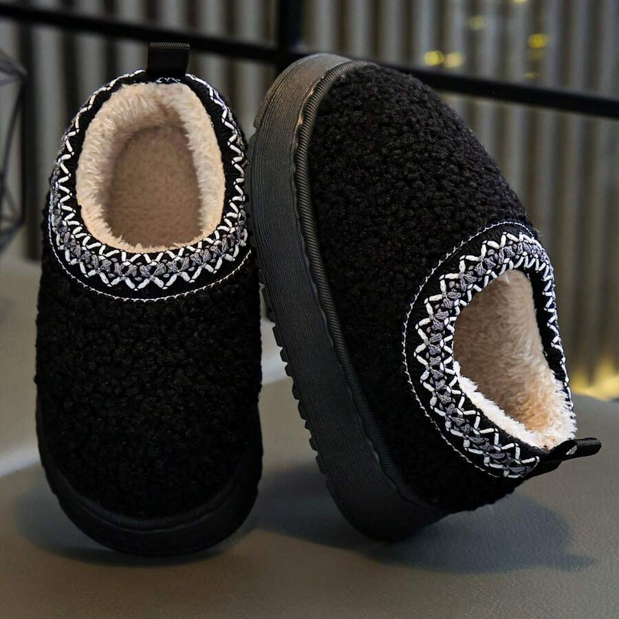 Children's Home Slippers Winter New Style Boys & Girls Students Simple Daily Comfortable Fashion House Shoes - Black - View 1