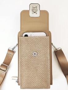 New Vintage PU Woven Texture Crossbody Bag, Multi-Functional Large Capacity Double Zipper Phone Wallet, Fashionable Minimalist Yet Exquisite And Soft, Suitable For Casual, Vacation, Dating - Multicolor - View 2