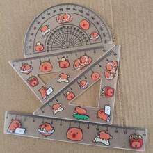 4pcs/Set Capybara Acrylic Ruler Set: High-Quality Protractor, Ruler And Compass - Perfect For School Or Office - Bring Fun To Your Workspace! Back To School Season - Multicolor - View 7