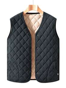 Men's Autumn/Winter Fashion Sleeveless Round Neck Cotton Padded Vest, Suitable For Daily Commute And Vacation - Grey - View 8