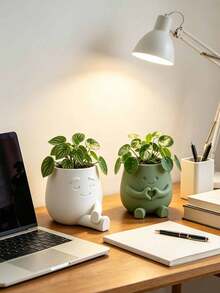 Cute Expression Planter, Succulent Plant Pot, Meditation/Hug/Heart Gesture, Indoor Decorative Plant Pot, Candy Storage Desktop Organizer Box, Home Office Decor, Plant Lover Gift - A - View 2
