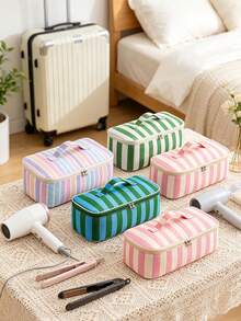 Colorful Striped Hair Tool Storage Bag With Mesh Pocket, Zippered Travel Portable Organizer For Hair Dryer/Curling Iron/Flat Iron, Vacation Travel - Multicolor - View 3