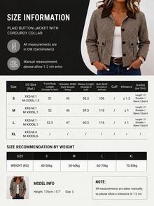 Double-Layer Lined Vintage Houndstooth Short Jacket For Women, Contrast Color Leather Lapel Single-Breasted Large Pocket Petite Jacket, Contrast Collar And Double-Button Design, Long Sleeve Fashion Outerwear - Multicolor - View 8
