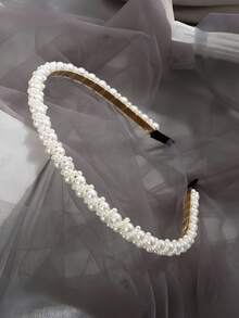 1pc Women's Woven Pearl Headband, Luxury Versatile Hair Accessory - White - View 1