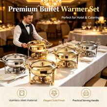 Premium Self-Heating Buffet Set, Stainless Steel Food Warmer, Kitchen Cookware, With Gold-Plated Stand, Lid And Handle. All-In-One Buffet Hot Pot Stove, Suitable For Hotel, Party, Wedding And Home Dining - View 3