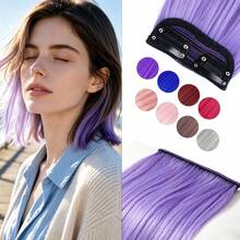 8 Inch Colored Clip‑In Highlight Hair Extensions, Invisible Straight Synthetic Hairpiece For Women, Heat Resistant, Easy Wear For Halloween, Cosplay, Festival & Daily Use, 1‑Piece - Multicolor - View 3