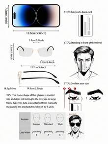 1 Pair Metal Rimless Rectangular Minimalist Fashionable Plain Lens Glasses, Unisex, TR Material, Suitable For Back To School, Office, Decorative Outfit, Business Meeting, Running, Daily Street Wear - Clear - View 6