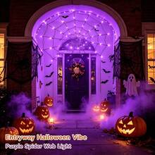 Spooky Halloween LED Spider Web Lights - 70 Lights, 8 Modes, Battery Powered, Suitable For Indoor Parties And Decoration (Spider Not Included) - Spider Web - View 6