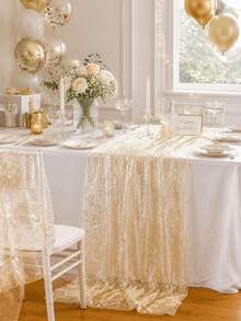 1pc Elegant Gold Glitter Tulle Table Runner, Romantic Bohemian Style Tablecloth, Home Decor, Party Decoration, Table Centerpiece Decoration, Christmas Decoration, Suitable For Wedding, Birthday Party, Bridal Shower And Christmas Tree Decoration - Broken Gold - View 10
