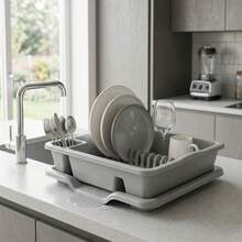DuVlo Premium Dish Rack With Cutlery Holder, Perfect For Organizing And Drying Your Dishes. Practical, Modern, And Functional Design For Your Kitchen. - Grey - View 4