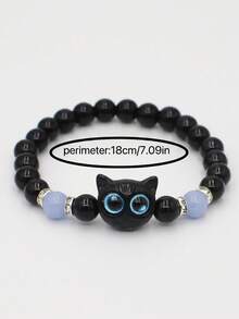 2 pcs/Set Gelang dan Kalung Manik Kucing Glow-in-the-Dark, Aksesori Serasi Sahabat Gaya Niche Y2K, Hadiah Pasangan Simpel Serbaguna - MultiWarna - View 8