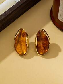 1 Pair Vintage Asymmetrical Teardrop Stud Earrings, Versatile Ear Jewelry For Women's Daily Commute, Holiday And Party - Yellow Gold - View 4