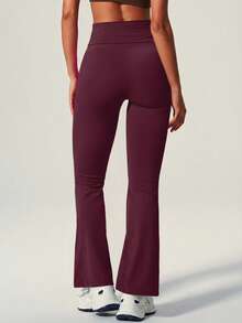 UONNOU Peach Butt-Lifting Flare Leg Jumpsuit, Halter Square Neck Backless Yoga Jumpsuit - Burgundy - View 5
