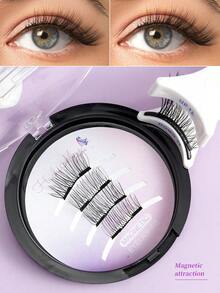 1 Pair Half-Eye Magnetic False Eyelashes, Fresh Natural Curl, 4-Piece Upper & Lower Magnetic Style, Natural-Looking Upper Lash Effect - View 1