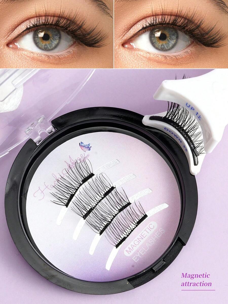 1 Pair Half-Eye Magnetic False Eyelashes, Fresh Natural Curl, 4-Piece Upper & Lower Magnetic Style, Natural-Looking Upper Lash Effect - View 1
