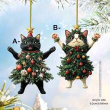 Christmas 2D Flat Printing, 10/20pcs Christmas Tree Cat Acrylic Hanging Decor, Suitable For Keychains, Bags, Car Rearview Mirror Pendant, Used For Christmas Decoration, Adding Cute And Cheerful Atmosphere. Decorative Sign - Various - View 5
