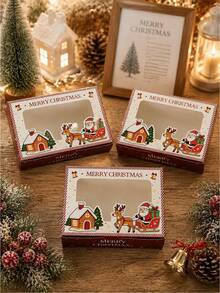 4pcs/12pcs/24pcs Christmas Window Gift Boxes, Printed Santa Claus & Reindeer Gift Empty Boxes, Holiday Party Gift Packaging For Cookies, Snowflake Crisps, Candy, Desserts Storage - View 4