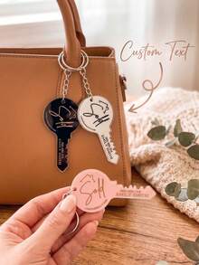 1pc Custom Text Key Shaped Keychain, Personalized Realtor Sold Key Chain, Custom Business Info Key Ring, Real Estate Agent Promotional Gift Keychain - Multicolor - View 1
