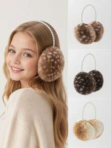 1pc Girls' Pearl Deer Plush Warm Earmuffs - Multicolor - View 1