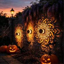 1pc Warm White Mandala Solar Projection Light, IPX4 Rated, LED Pattern Wall Light, Suitable For Outdoor Fence, Garden, Yard, Backyard, Steps, Patio, Pathway, Porch Railing And Driveway, Creating Cozy Golden Nighttime Atmosphere - Solar Projector Light - View 5