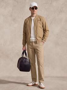 Courvante Men's Long Sleeve Embellished Zipper Collar Casual Bomber Jacket, Old Money, Fall, Business Commute, Winter Daily Commute - Khaki - View 2