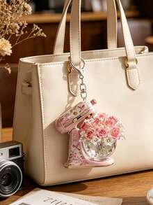 2D Flat Pink Vertical Blender Flower Keychain, Vintage Bird & Flower Print Blender Pendant. Baking Gift, Cooking Enthusiast Souvenir, Car Key, Backpack, Wallet, Handbag, Purse Charm, Gift For Baker, Cooking Enthusiast, Pastry Chef, Florist, Suitable Birthday Gift, Halloween, Christmas - Multicolor - View 7