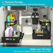 2-Tier Under Sink Storage Rack With Pull-Out Basket, Space-Saving Pipe Design Under Sink Organizer, Drill-Free Sliding Cabinet Storage Rack, Suitable For Kitchen, Bathroom, Cabinet And Cleaning Supplies - Black - View 4