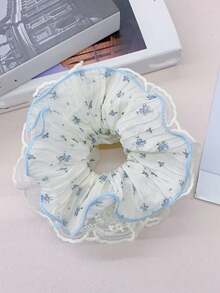 1pc Gentle Lace Ditsy Floral Large Scrunchie Hair Tie For Women, Elegant Elegant Oversized Bun Low Ponytail Hair Accessory, Versatile - Multicolor - View 6