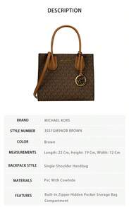 Michael Kors Mercer 印花女式單肩手提包 35S1GM9M2B 棕色 - 棕色 35S1GM9M2B BROWN - 查看 8