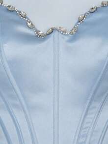 Women's Spring/Summer Flowy Light Blue Strapless Heavy Beaded Structured Long Evening Gown - Fluid Shiny Chiffon Formal Evening Dress Fall Wedding - Baby Blue - View 8