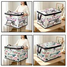 1PC Foldable TNT Storage Box, Floral Vintage Sewing Machine Slogan Print Any Day Spent Sewing Is A Good Day, Zipper Lid With Handles, Collapsible Storage Bin For Sewing Supplies Fabric Craft Home Organizer - Multi-color - View 2