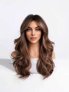 18‑Inch Long Wavy Wig With Brown‑Gold Highlights, Breathable Mesh‑Cap High‑Temperature‑Resistant Synthetic Wig, Suitable For Daily Commuting, Halloween And Christmas Parties - Multicolor - View 8