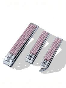 3pcs Luxury Rhinestone Nail Clipper Set, Stainless Steel Sharp Blade Nail Trimmer, Suitable For Fingernails And Toenails, Portable Manicure And Pedicure Tools, Ideal Beauty Gift For Women And Men - Silver - View 7