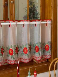 1pc Christmas Holiday Atmosphere Reindeer & Christmas Berry Decorative Short Curtain - 1PC - View 4