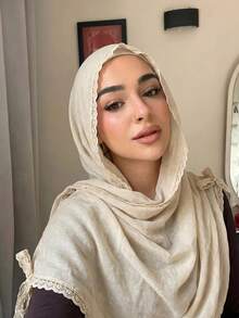 FADZOYLE 1pc Women Elegant Solid Bowknot Lace Fringe Texture Scarf Soft Breathable Large Shawl Wrap Hijab Daily Wear Multi-Use Neck Wrap Summer Vacation - Multicolor - View 1