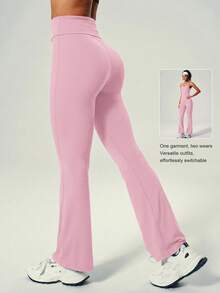 UONNOU Peach Butt-Lifting Flare Leg Jumpsuit, Square Neck Square Neck Backless Yoga Jumpsuit - Baby Pink - View 2