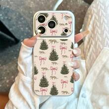 1pc TPU Material Pink Bow Christmas Tree Holiday Print Pattern Phone Case Suitable For Apple 17promax/17/16promax/15/13/12/11 Large Window Skin Full Coverage Anti-Drop Soft Shell Phone Protective Cover - Silver - View 1