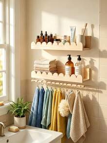 2pcs Nursery Floating Shelves With Rod, Headband & Bow Storage Rack, Wall-Mounted Wooden Shelf, Nursery Wall Decor, Home Storage, Bathroom Storage Decor - Multicolor - View 4
