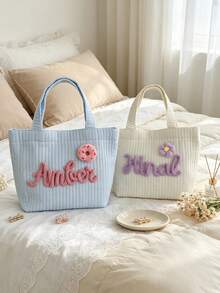 1pc Personalized Custom Name Quilted Tote Bag, Lightweight Portable Handbag, Ideal Wedding Favor For Women's Daily Use And Travel - Multicolor - View 4