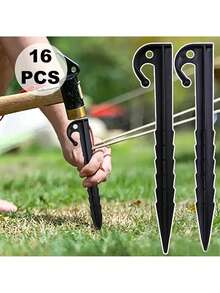 10/16pcs Tent Stakes - Plastic Inflatable Stake Set, Perfect For Outdoor Camping, Halloween Inflatable Yard Decor, Christmas And Garden Decoration Secure Anchoring - Black - View 7