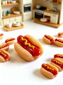 1-18pcs Mini Resin Hot Dog Decorations, Mini Hot Dogs, Suitable For Home Food Decor, Fairy Garden, Mini Landscape And Handmade DIY, Exquisite And Durable Small Models, Phone Case Decoration DIY Accessories - Multicolor - View 2