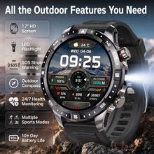 JIAYAOO Men's Smart Watch With LED Flashlight, Compass, Altimeter, Outdoor Fitness Tracking Watch, Supports Route Tracking, 1.7-Inch Large Screen, Wireless Calling, 1000mAh Battery, 100+ Sports Modes, IPX8 Waterproof, Suitable For Running, Hiking, Cycling - View 13