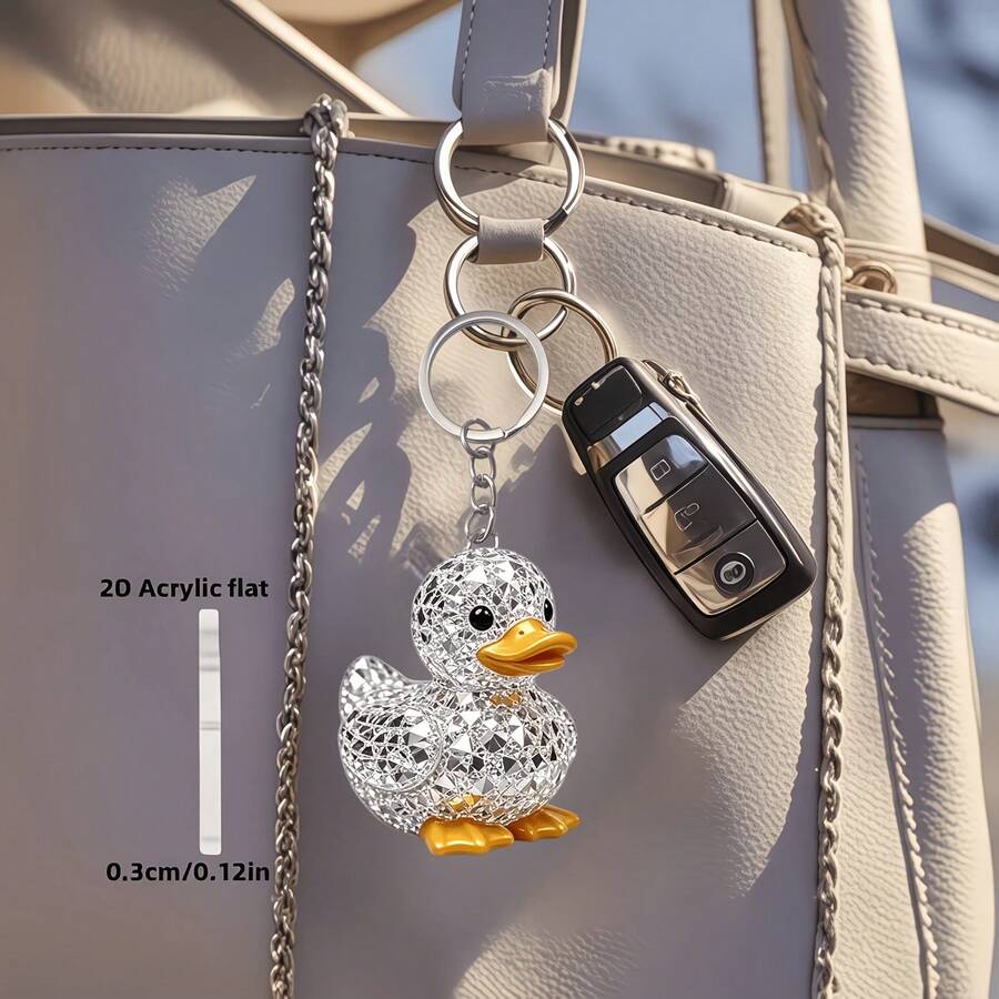 2D Flat 10pcs Cute Diamond Duck Keychain, Multi-Functional Acrylic Key Ring, Suitable For Car Key Chain And Backpack Decoration, Women's Keychain, Gift For Friends, Family, Classmates - View 1