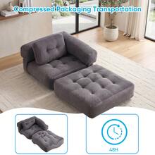 L-Shaped Corduroy Folding Sofa Bed, Multi-Functional Convertible Lazy Sofa For Small Spaces - Dark Grey - View 7