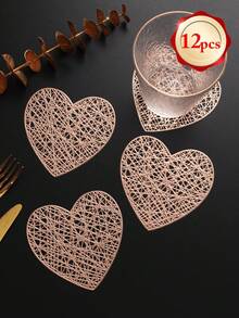 6-24pcs Hollow Heart Heat-Insulated Coasters, Vintage Lace Style PVC Round Lace Edge Non-Slip Heat-Resistant Table Mats, Suitable For Christmas Afternoon Tea Home Party - Multicolor - View 15