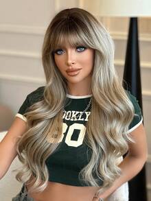 NAMM Ombre Grey Extra Long Wavy Wigs With Bangs Fluffy Heat-Resistant Fiber Synthetic Wavy Curly Wig For Cosplay Wear, Halloween & Carnival Party, Anime & Costume Use 28 Inch - Silver - View 2